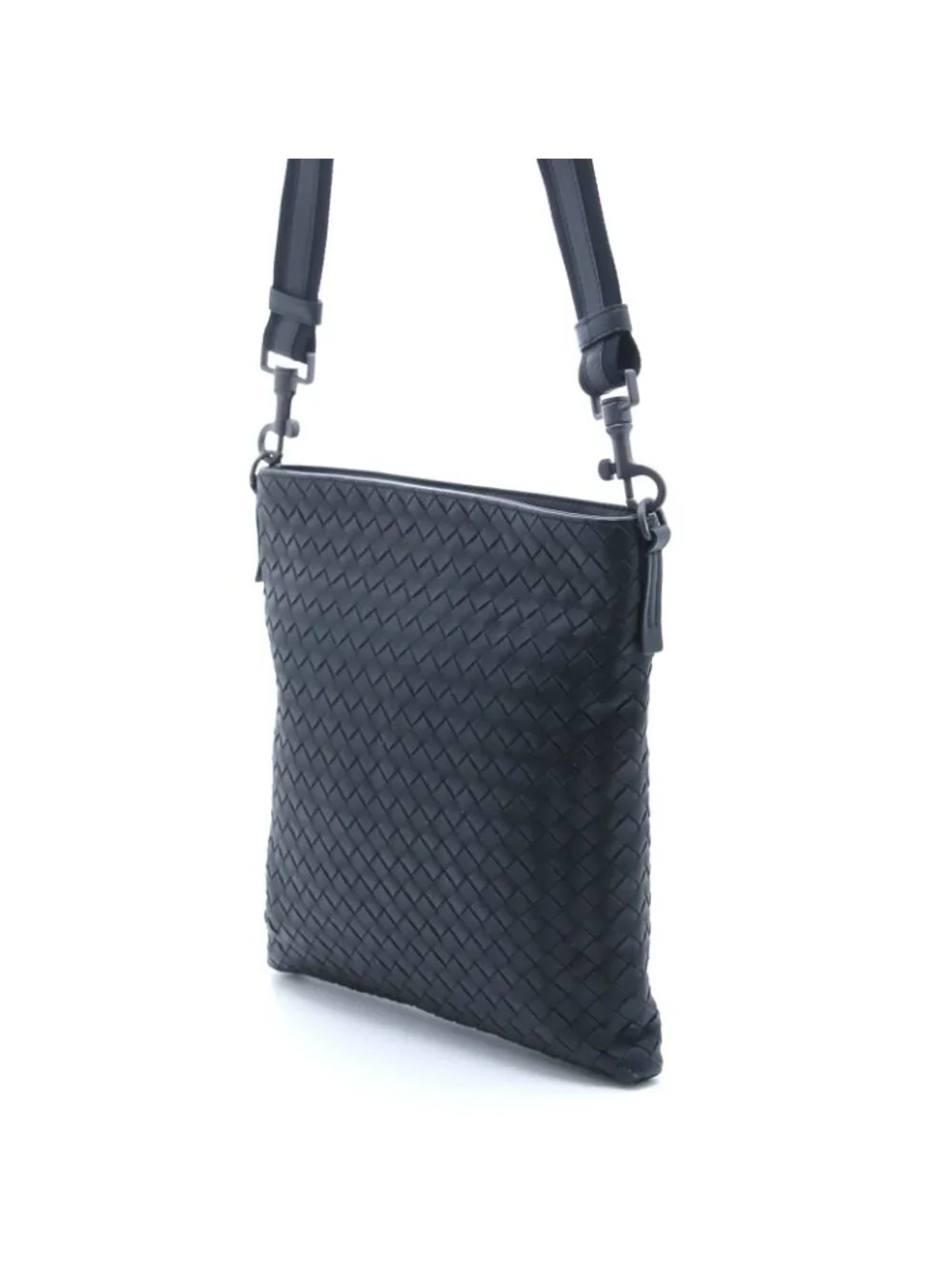 Bottega Veneta Intrecciato Shoulder Bag Black Leather